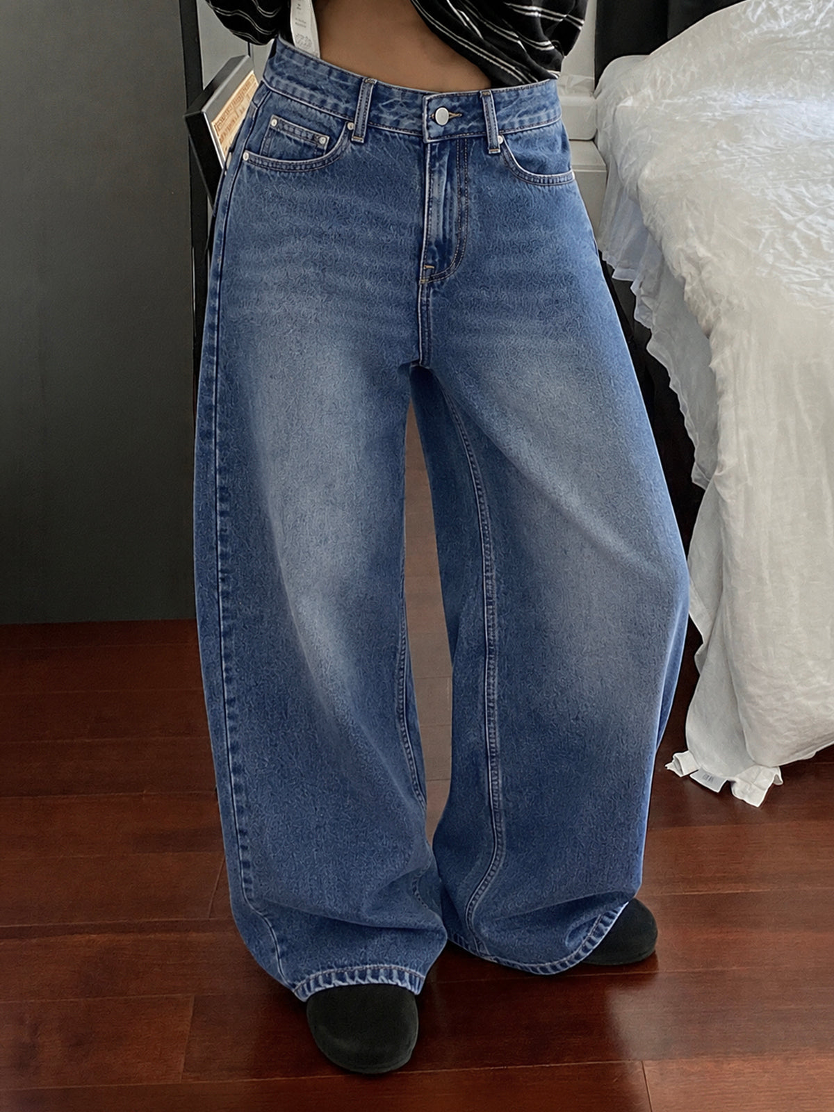 Classic Stone Blue Washed Super Wide Leg Jeans