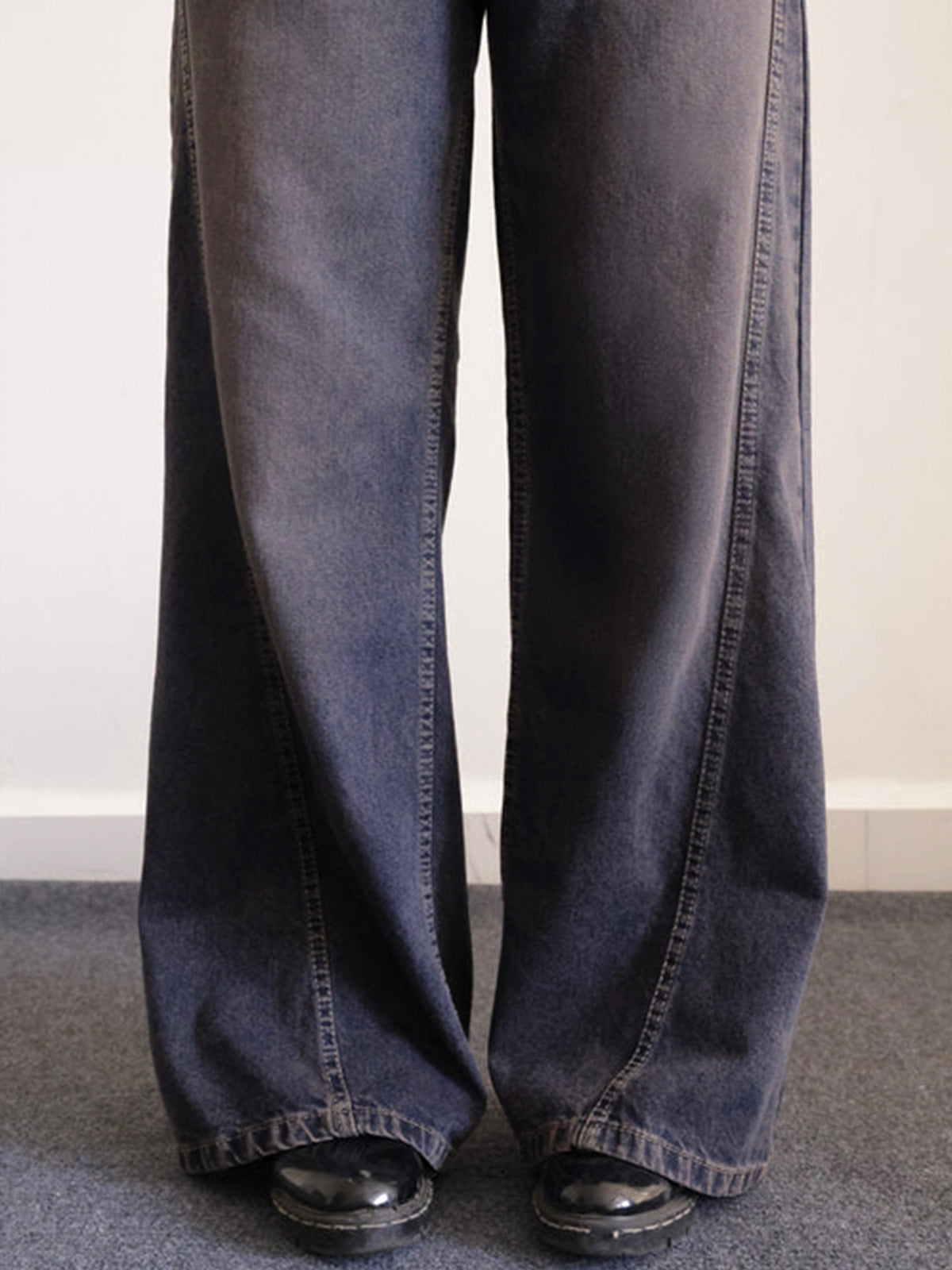 Burnt Blue Panelled Y2K Wide Leg Jeans