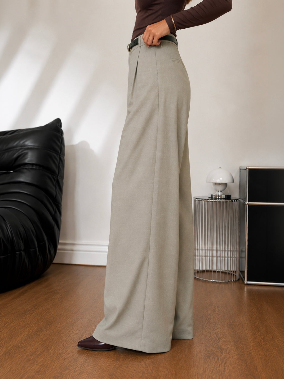 Soft Sage Belted Korean Pant