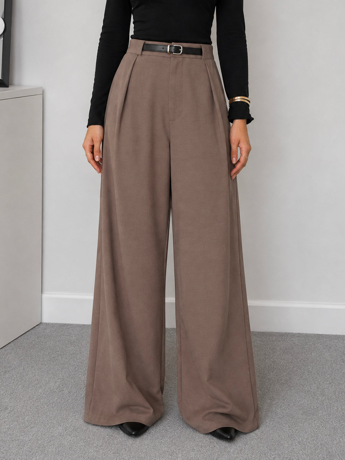 Coffee Brown Belted Korean Pant