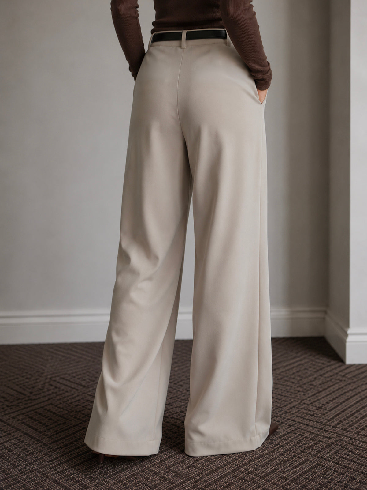 Muted Beige Pleated Wide Leg Korean Pants