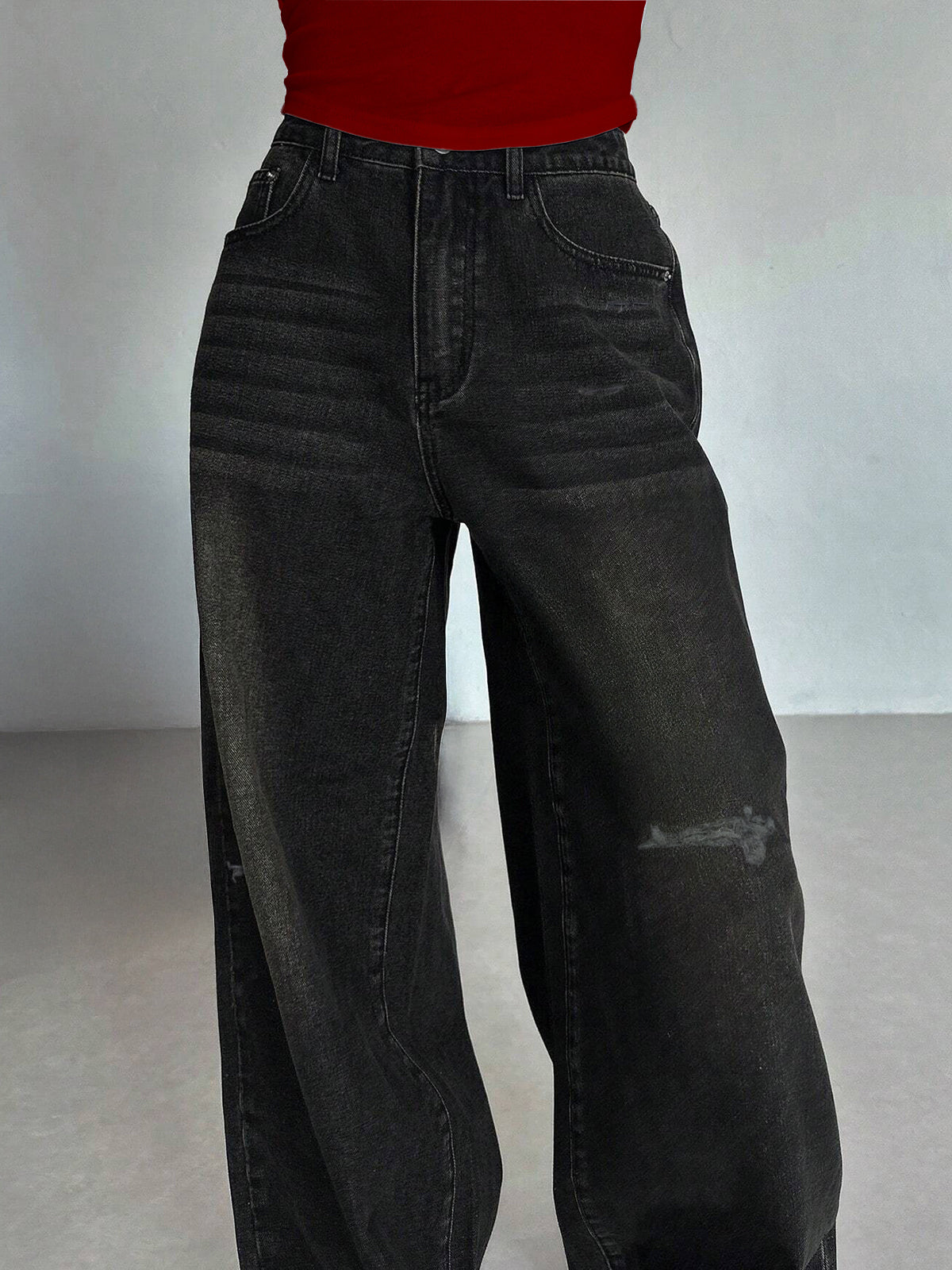 Rustic Black Tinted Ripped Wide Leg Jeans