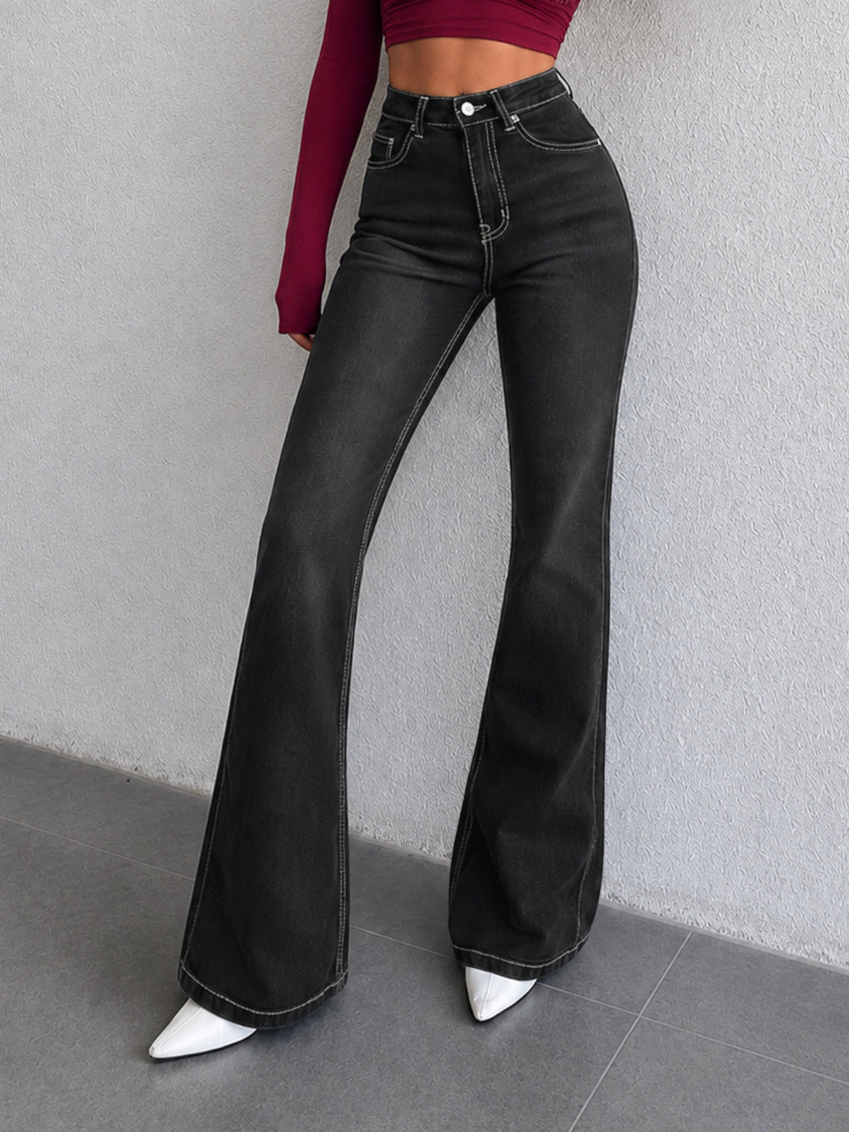 Retro Black Flap Pocket Y2K Bootcut Jeans