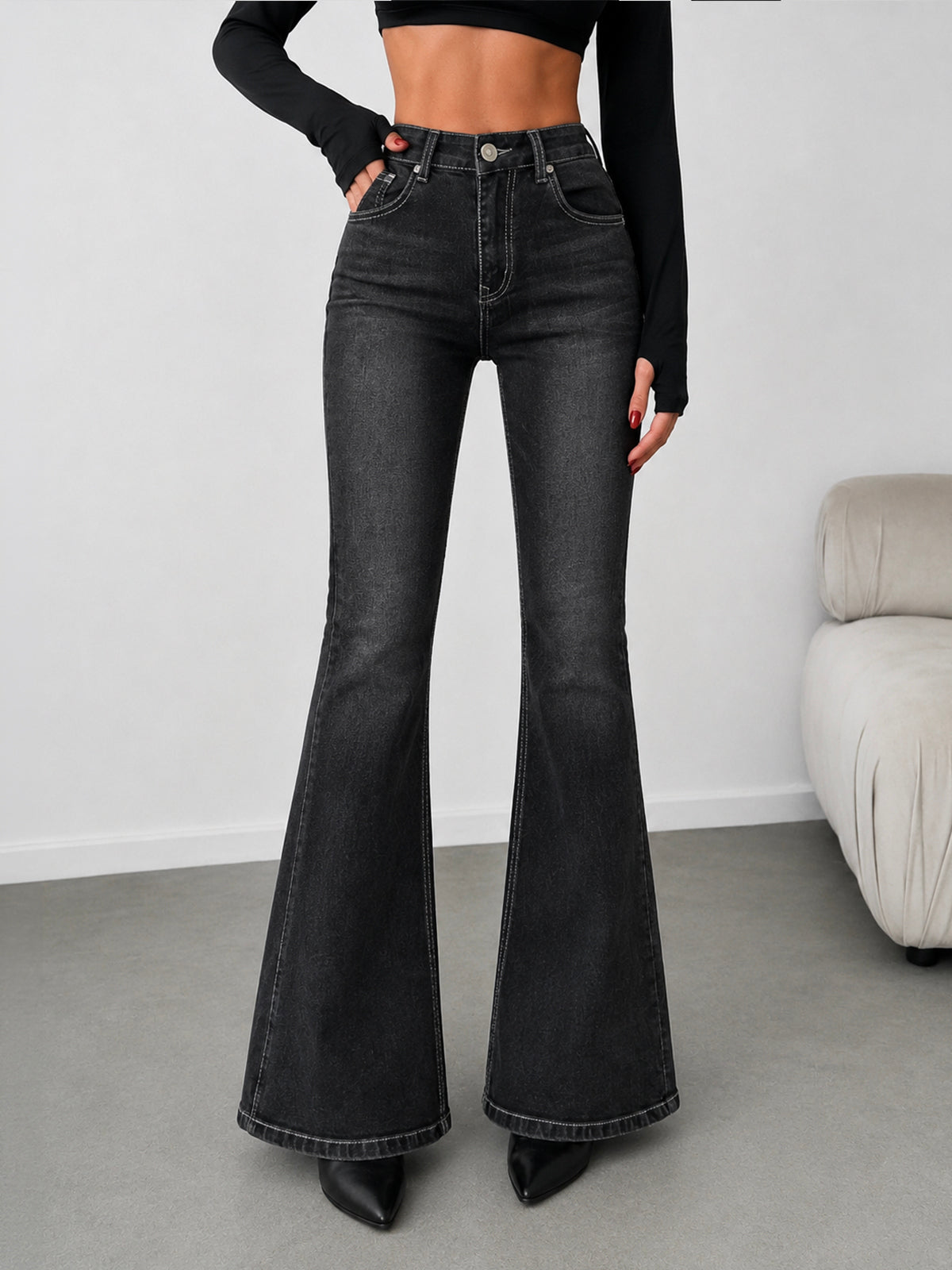 Carbon Black Washed Bootcut Jeans