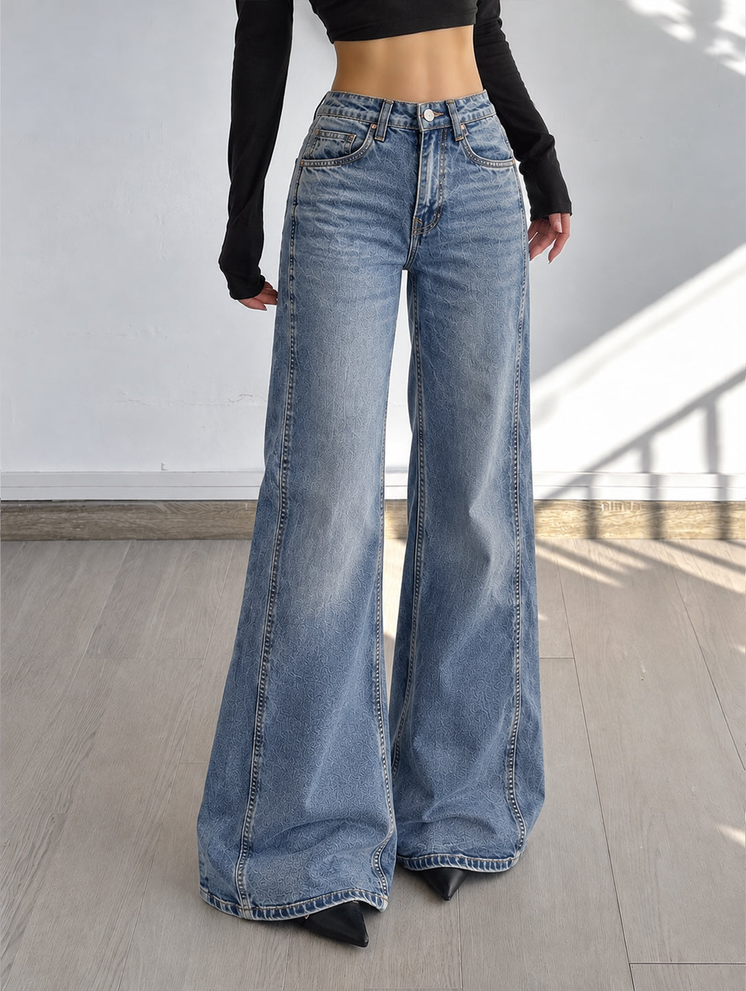 Sea Spray Blue Side Panelled Ultra Wide Leg Jeans