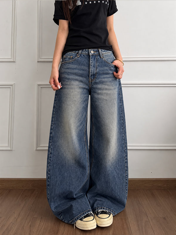 Deep Dusk Blue Washed Wide Leg Jeans