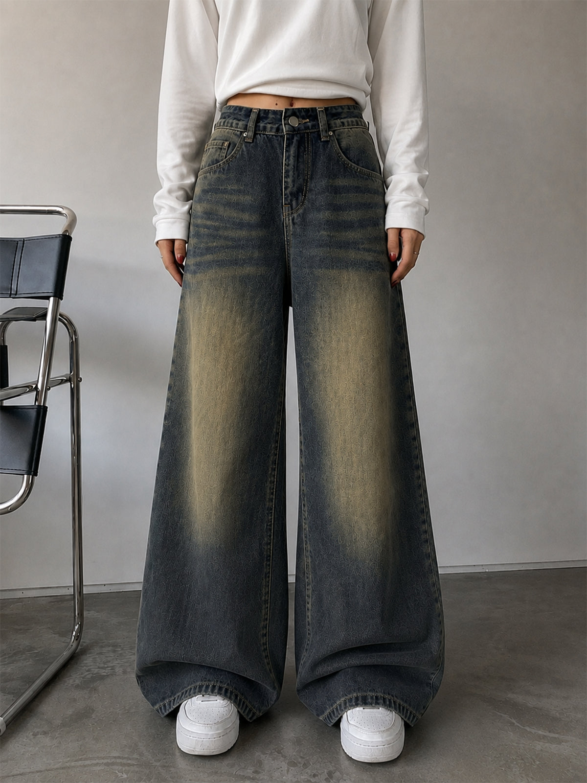 Misty Graphite Blue Washed Super Wide Leg Jeans