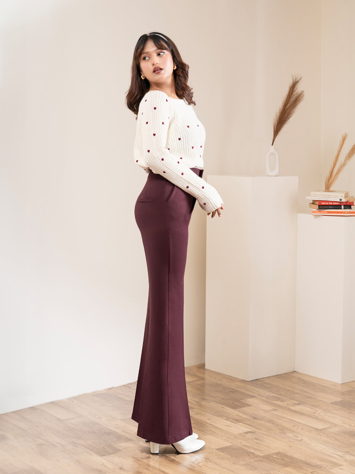 Luxe Wine Bootcut Korean Pants