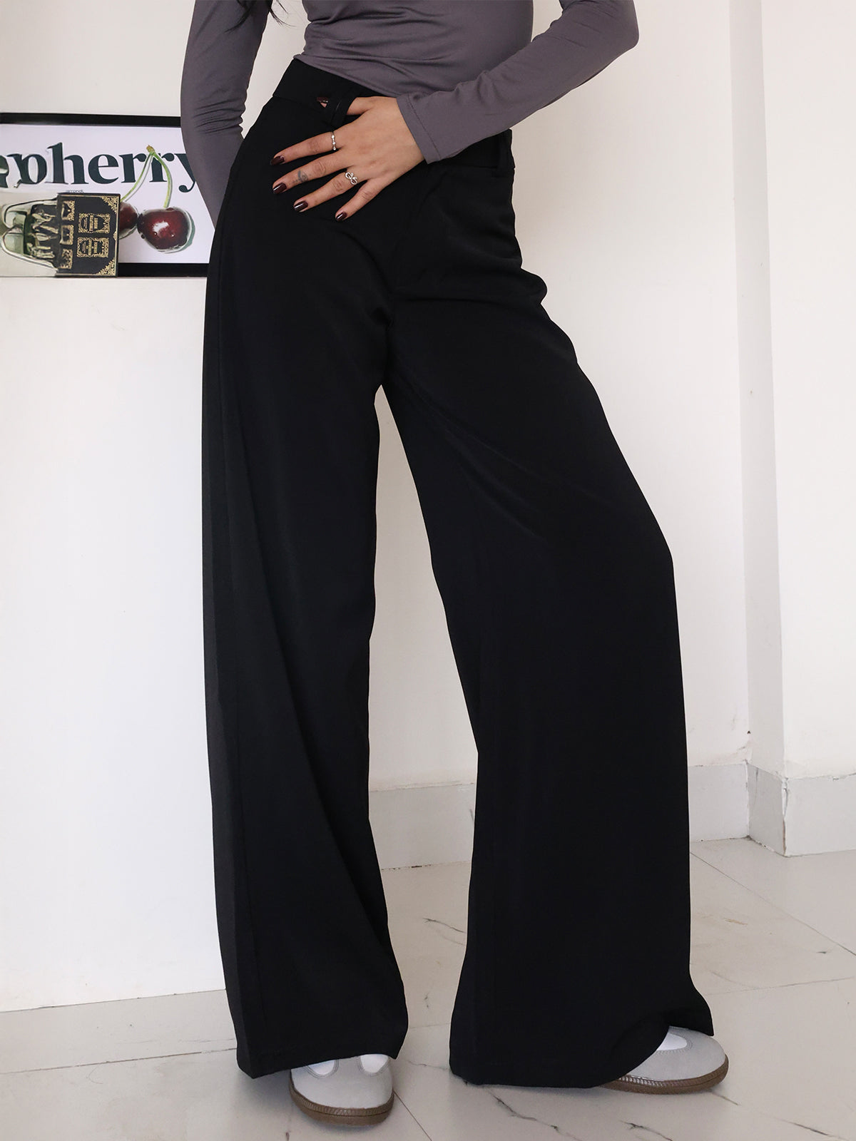 Black Low Waist Wide Leg Korean Pants