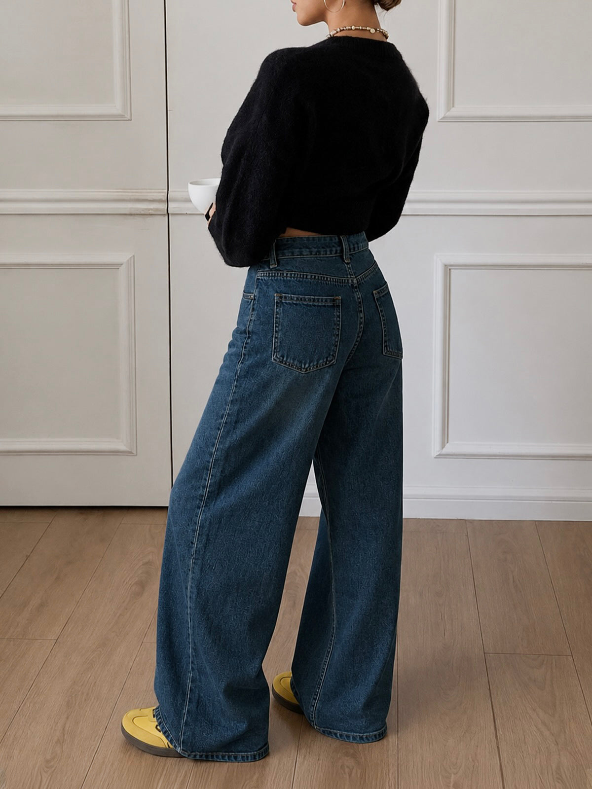 Winter Blue Whisker Super Wide Leg Jeans