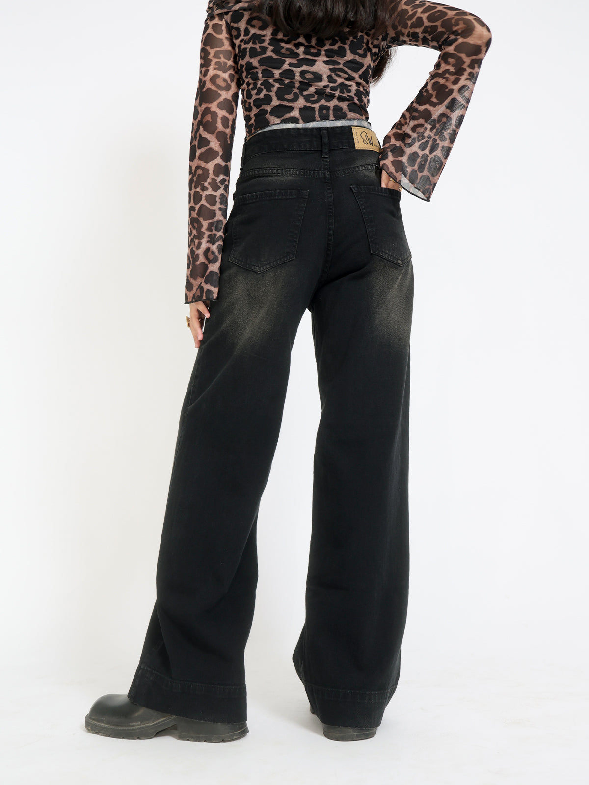 Starry Black Tinted Wide leg Jeans