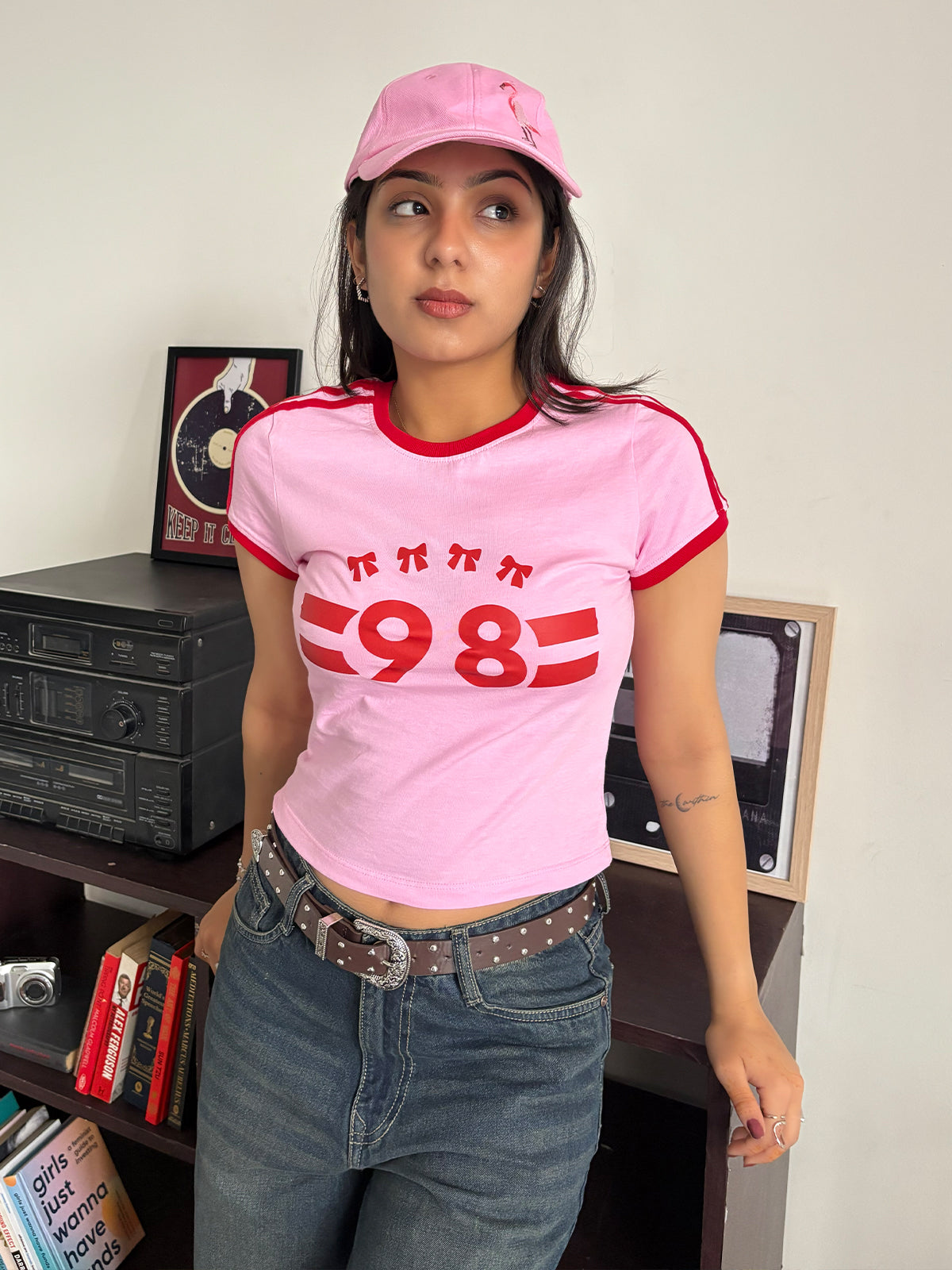 Soft Pink Contrast Detail 98 Graphic Baby Tee