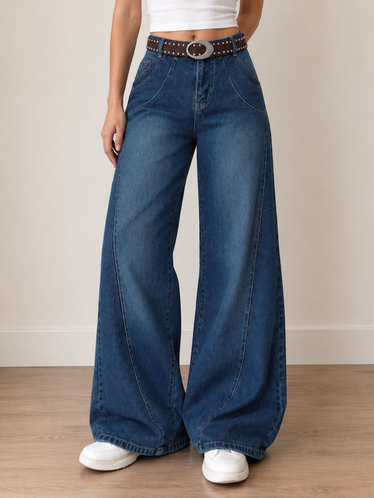 Dive Blue Panelled Super Wide Leg Jeans