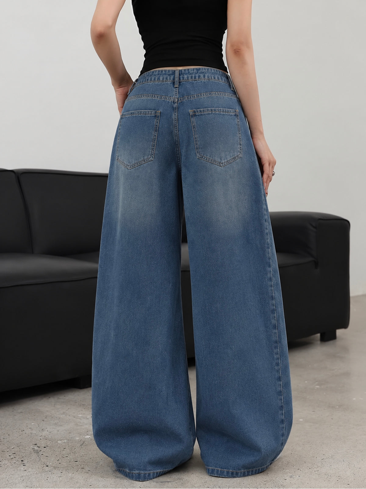 Faded Blue Washed Ultra Wide Leg Jeans