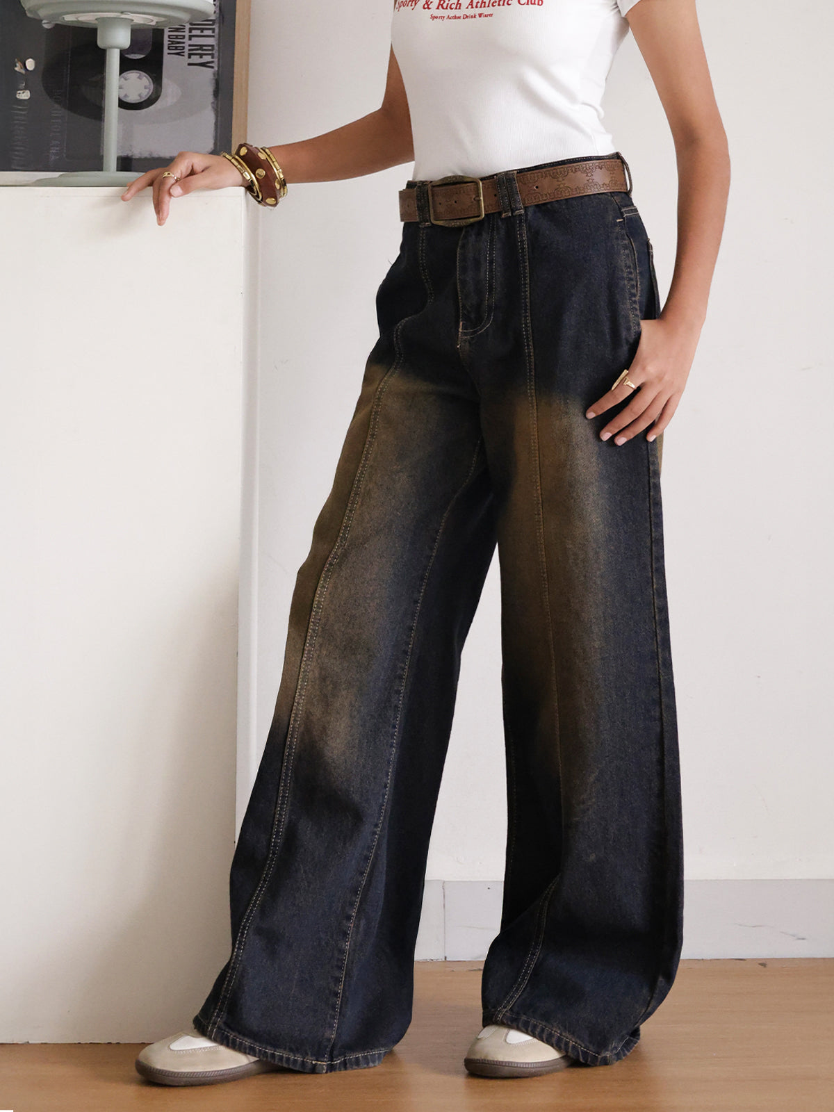 Riva Blue Panelled Super Wide Leg Jeans