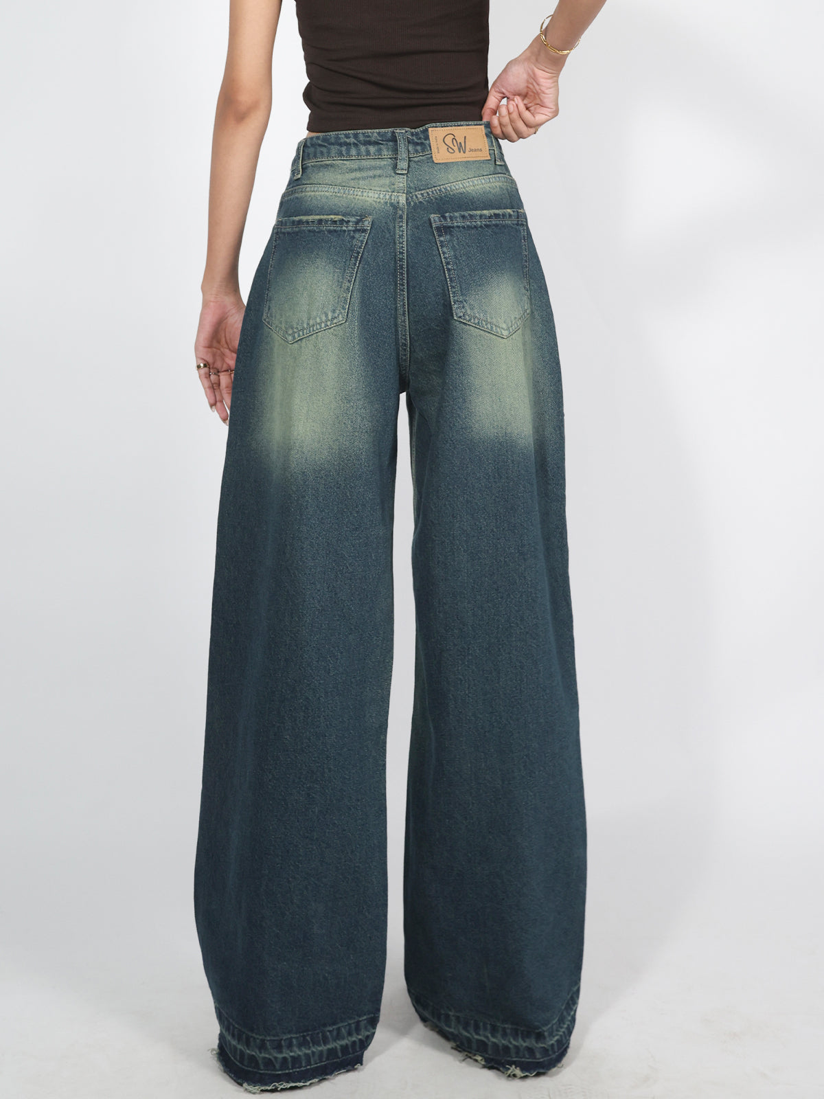 Twilight Green Washed Y2K Super Wide Leg Jeans