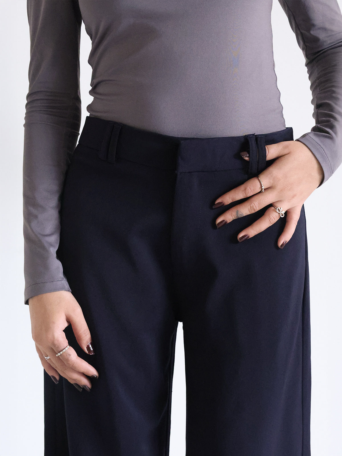 Deep Navy Low Waist Wide Leg Korean Pants