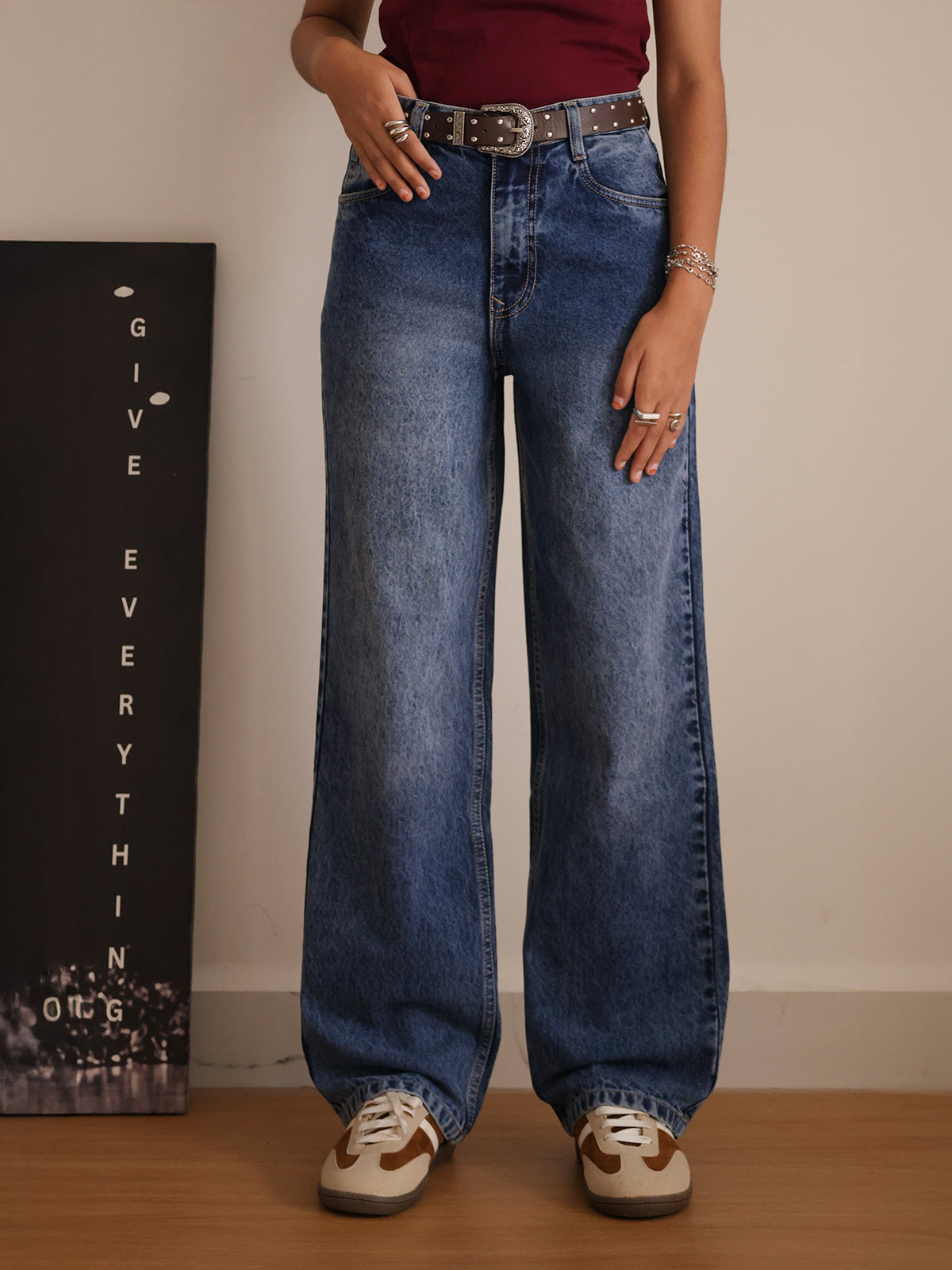 Cosmos Blue Tinted Straight Fit Jeans