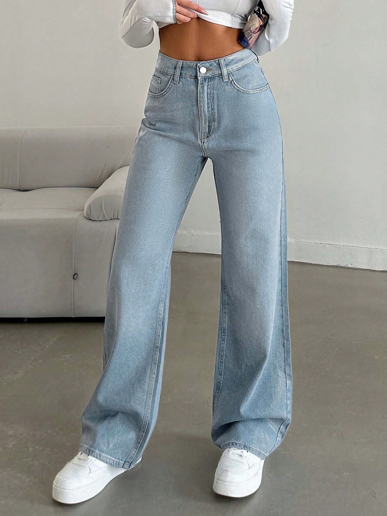 Ice Blue Washed Straight Leg Jeans