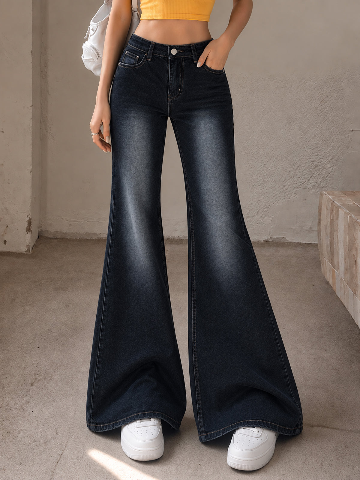 Sleek Black Washed Bell Bottom Jeans