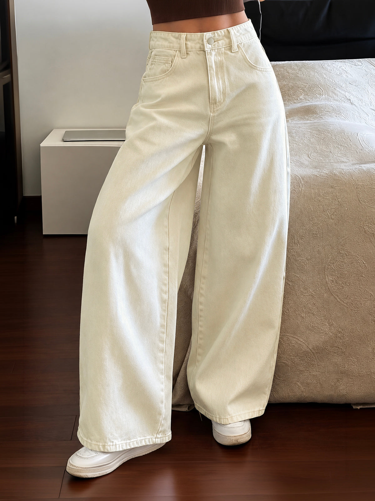 Vanilla Beige Wide Leg Jeans