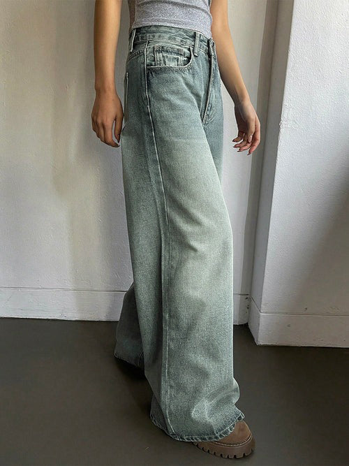 Sea Green Washed Ultra Wide Leg Jeans