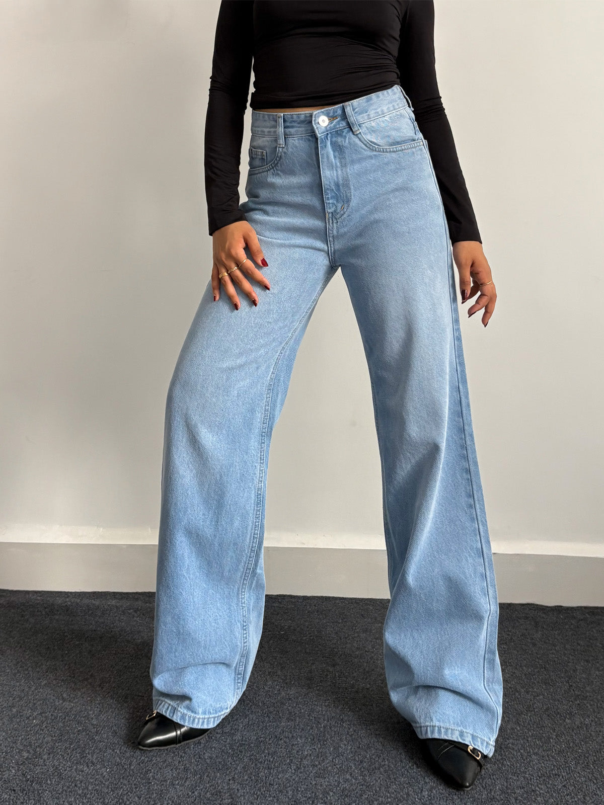 90'S Ice Blue Whisker Super Wide Leg Jeans