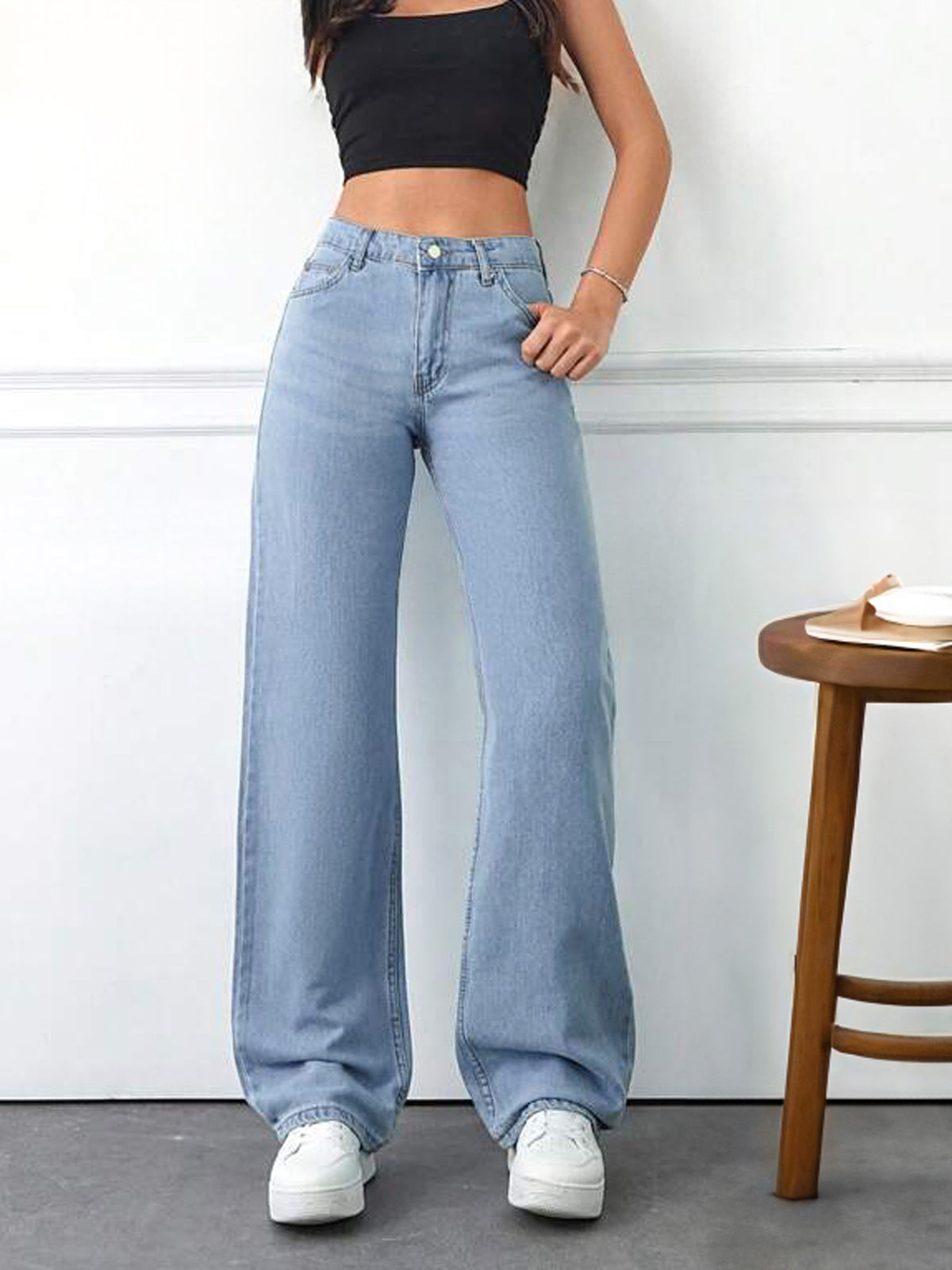 Baby Blue Whisker Stretchable Wide leg jeans