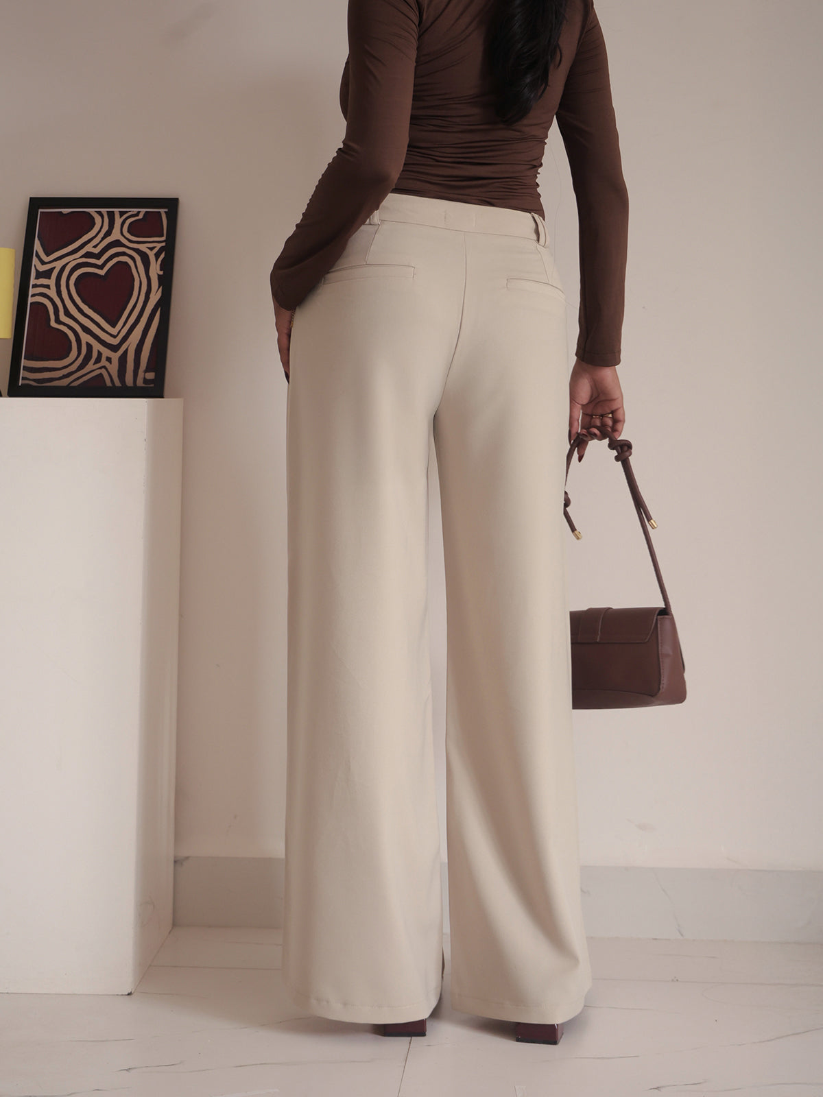 Muted Beige Low Waist Wide Leg Korean Pants