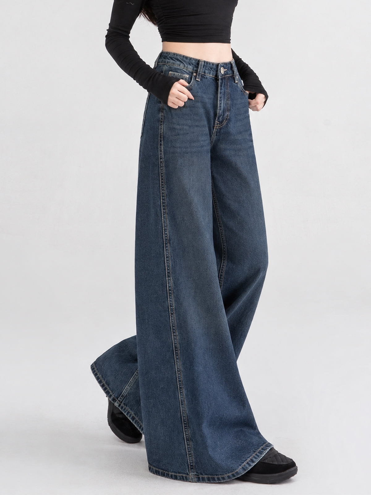 True Blue Side Panelled Ultra Wide Leg Jeans