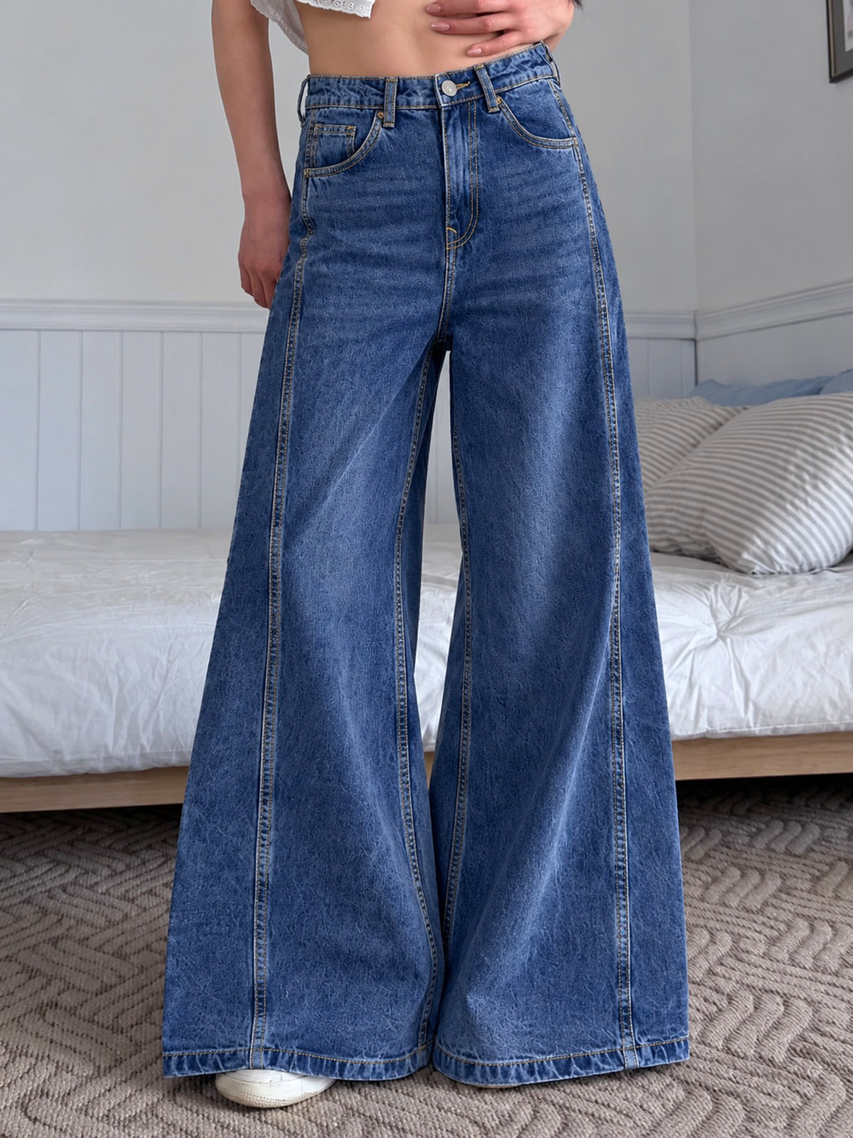 Air Blue Side Panelled Ultra Wide Leg Jeans