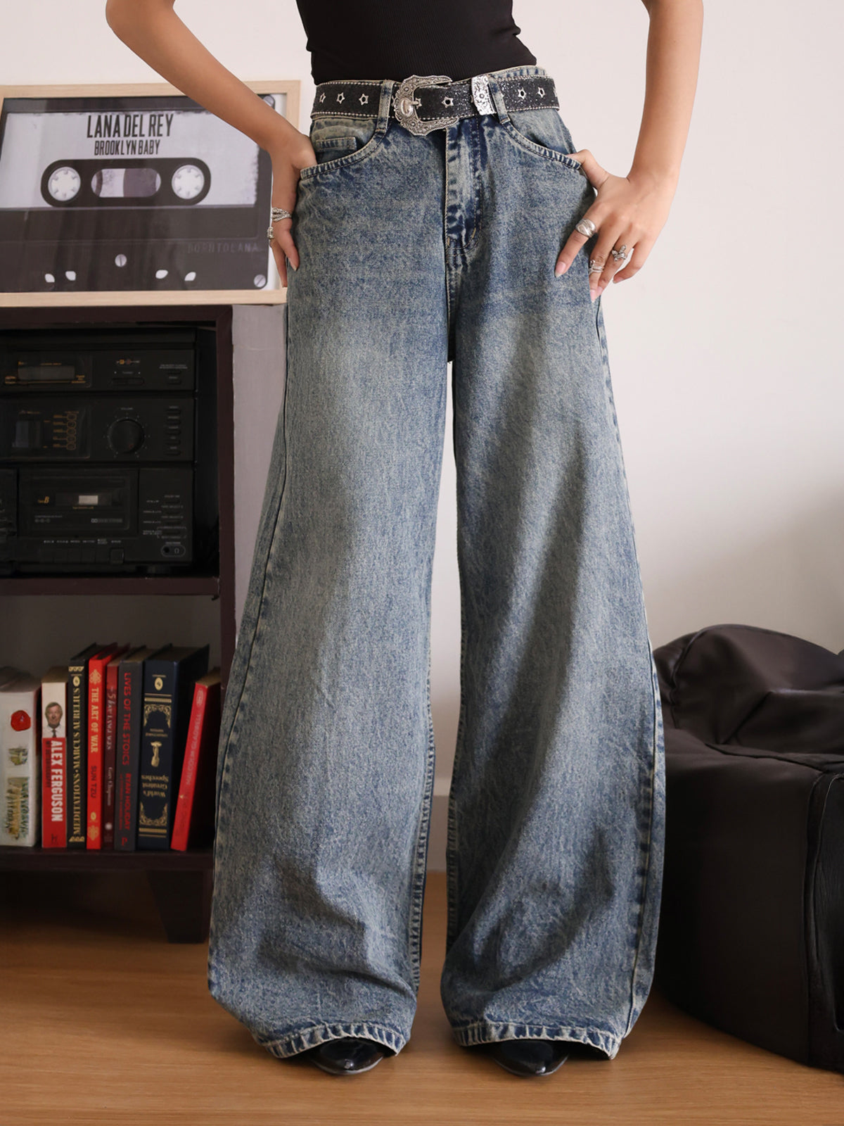 Steel Blue Tinted Super Wide Leg Jeans