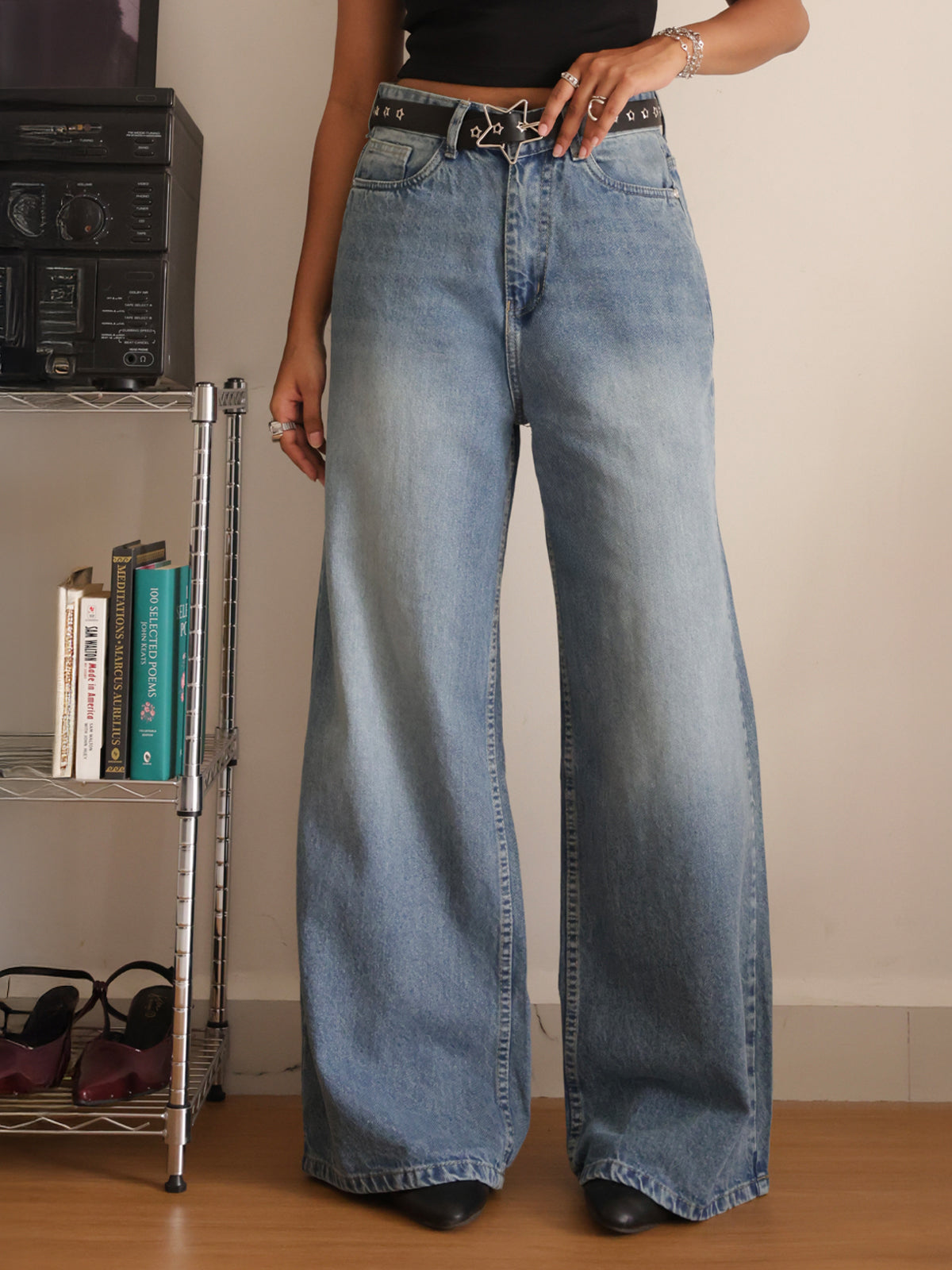80s Dusk Blue Washed Super Wide Leg Jeans
