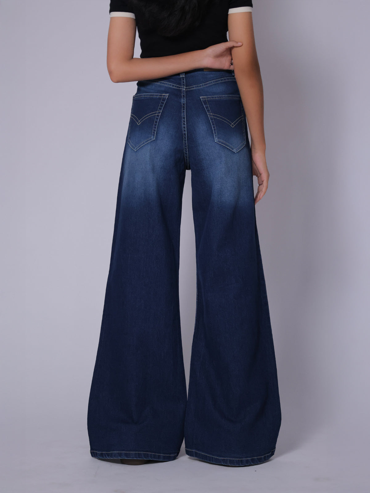 Luxe Premium Midnight Blue Washed Stretchable Wide Leg Jeans