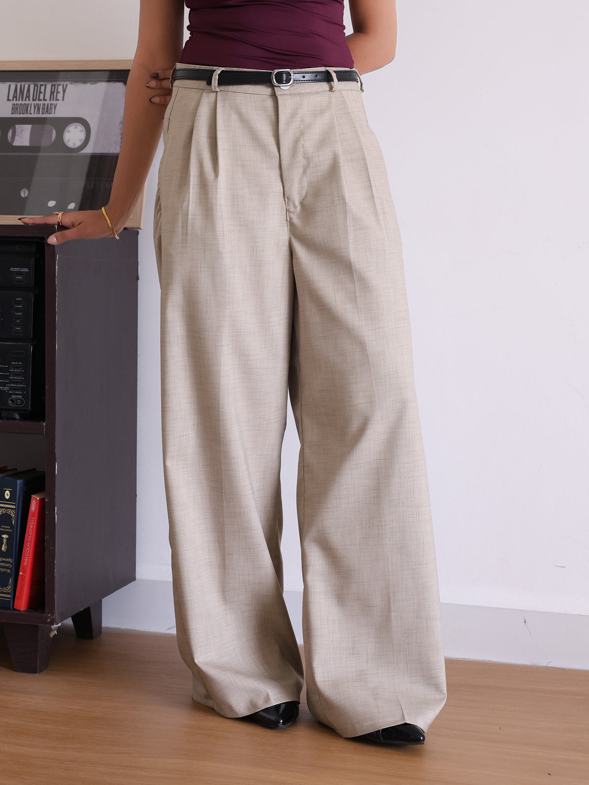 Walnut Brown Belted Wide Leg Korean Pant