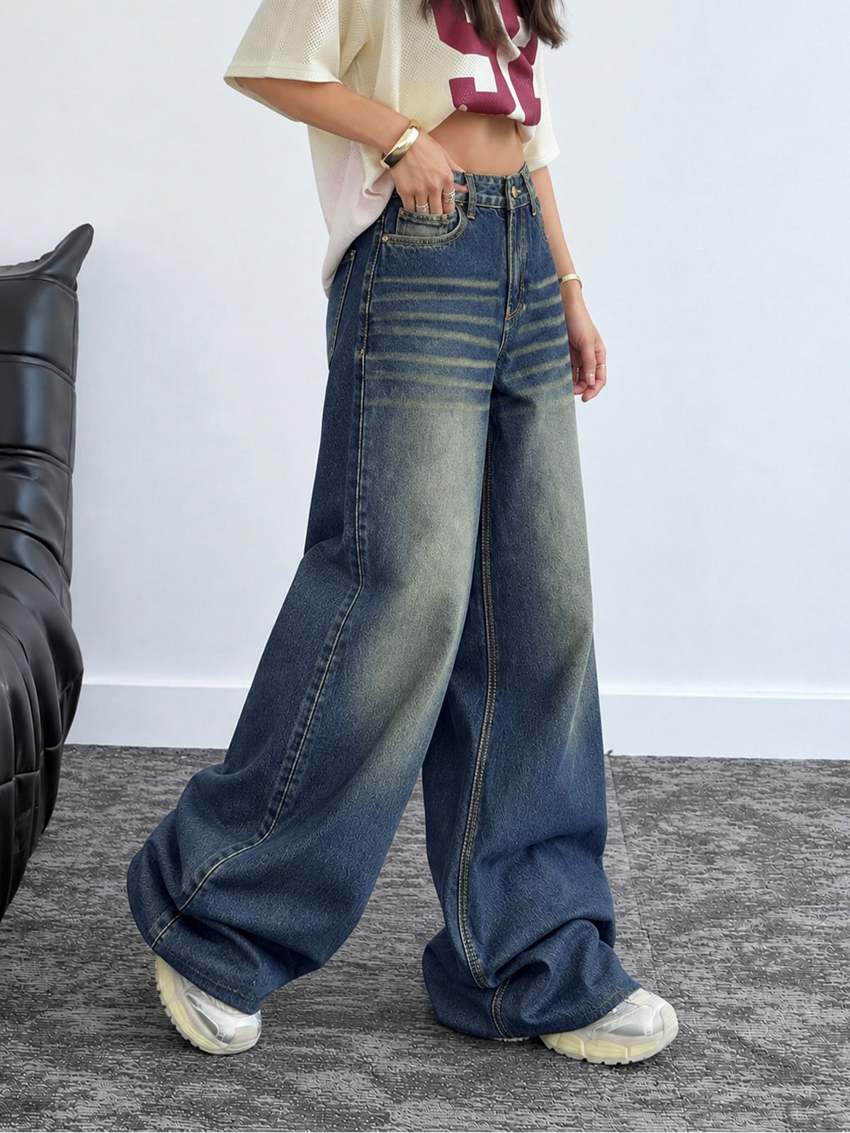 Wild Indigo Blue Whisker Super Wide Leg Jeans
