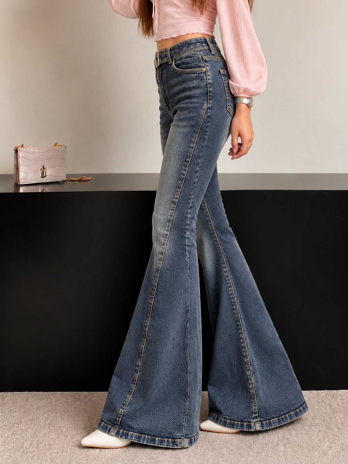 Breeze Blue Belted Bootcut Jeans