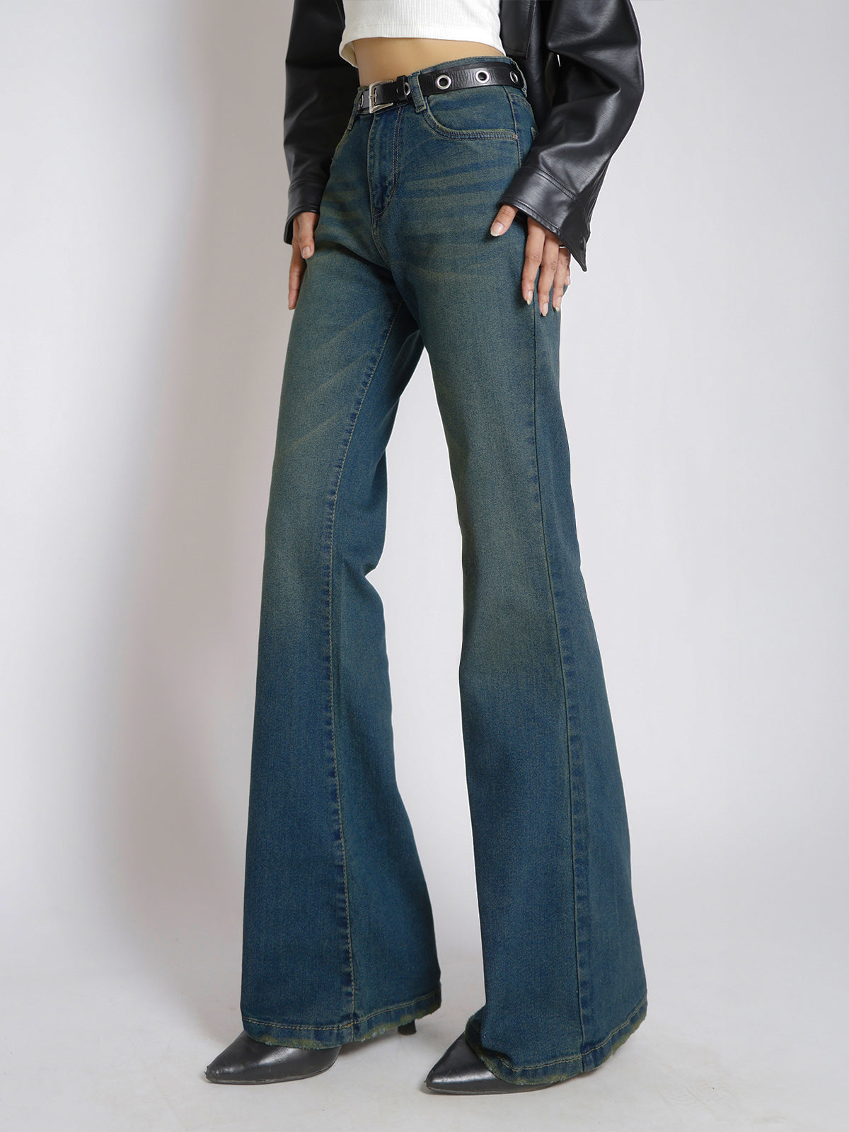 Celestial Green Tinted Y2K Bootcut Jeans