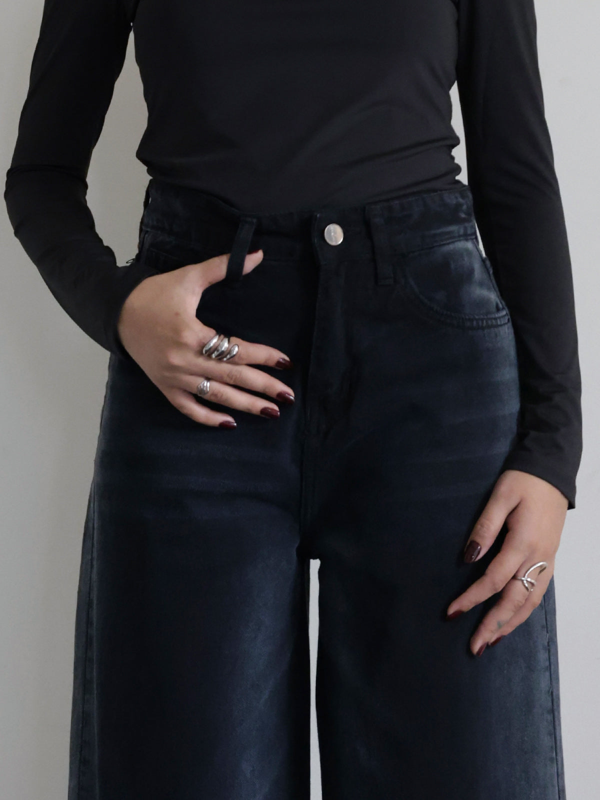 Dawn Black Ombre Washed Wide Leg Jeans