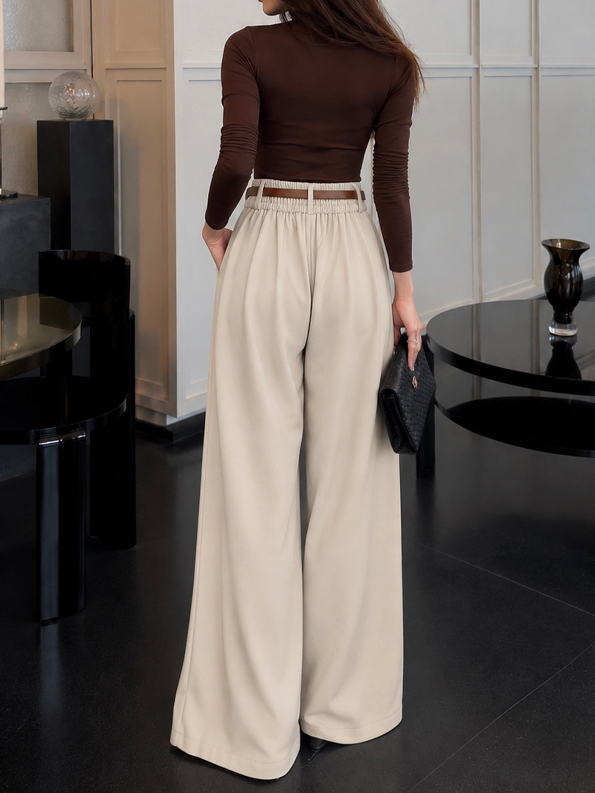 Ivory Belted Tailored Korean Pant
