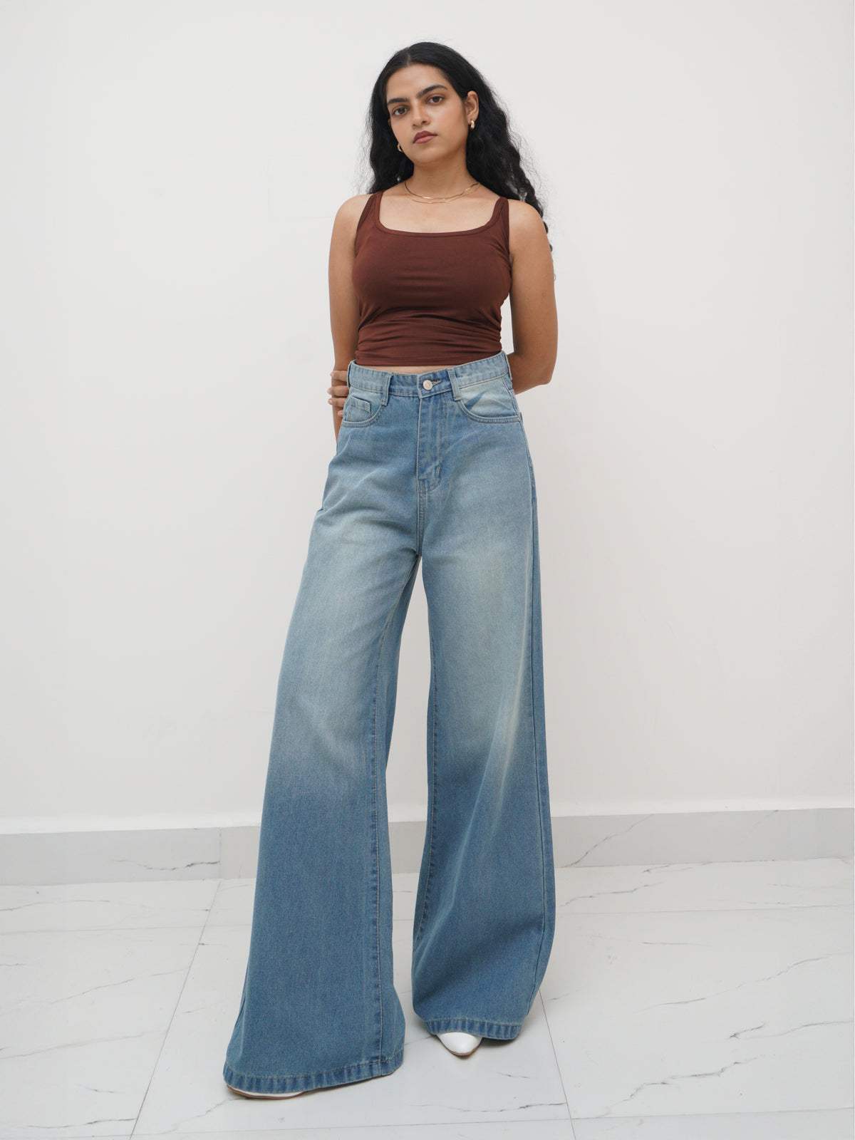 Faded Blue Ultra Wide Leg Jeans