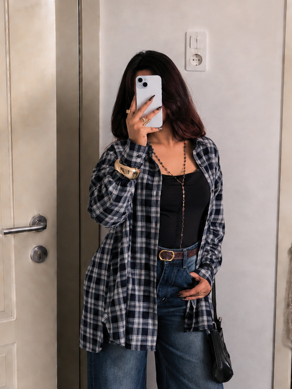 Oxford Blue Plaid Oversized Shirt