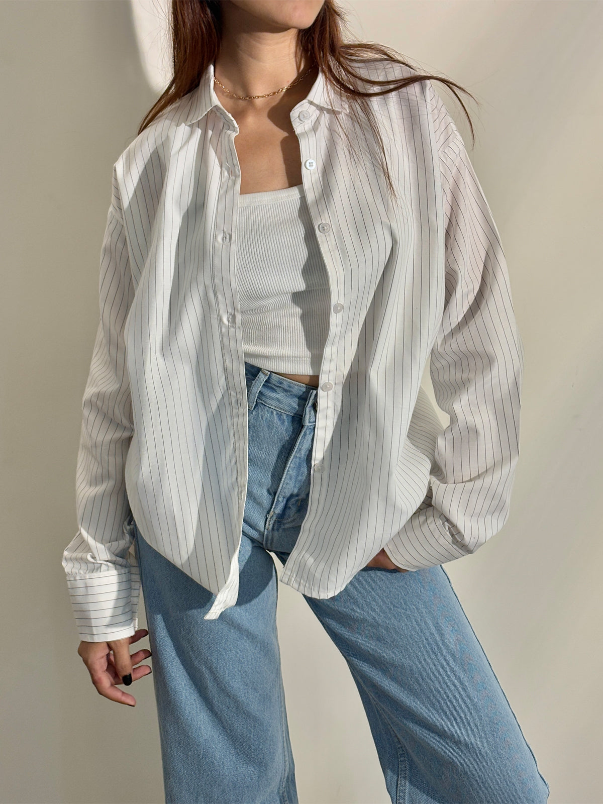 Black Striped Drop Shoulder Shirt