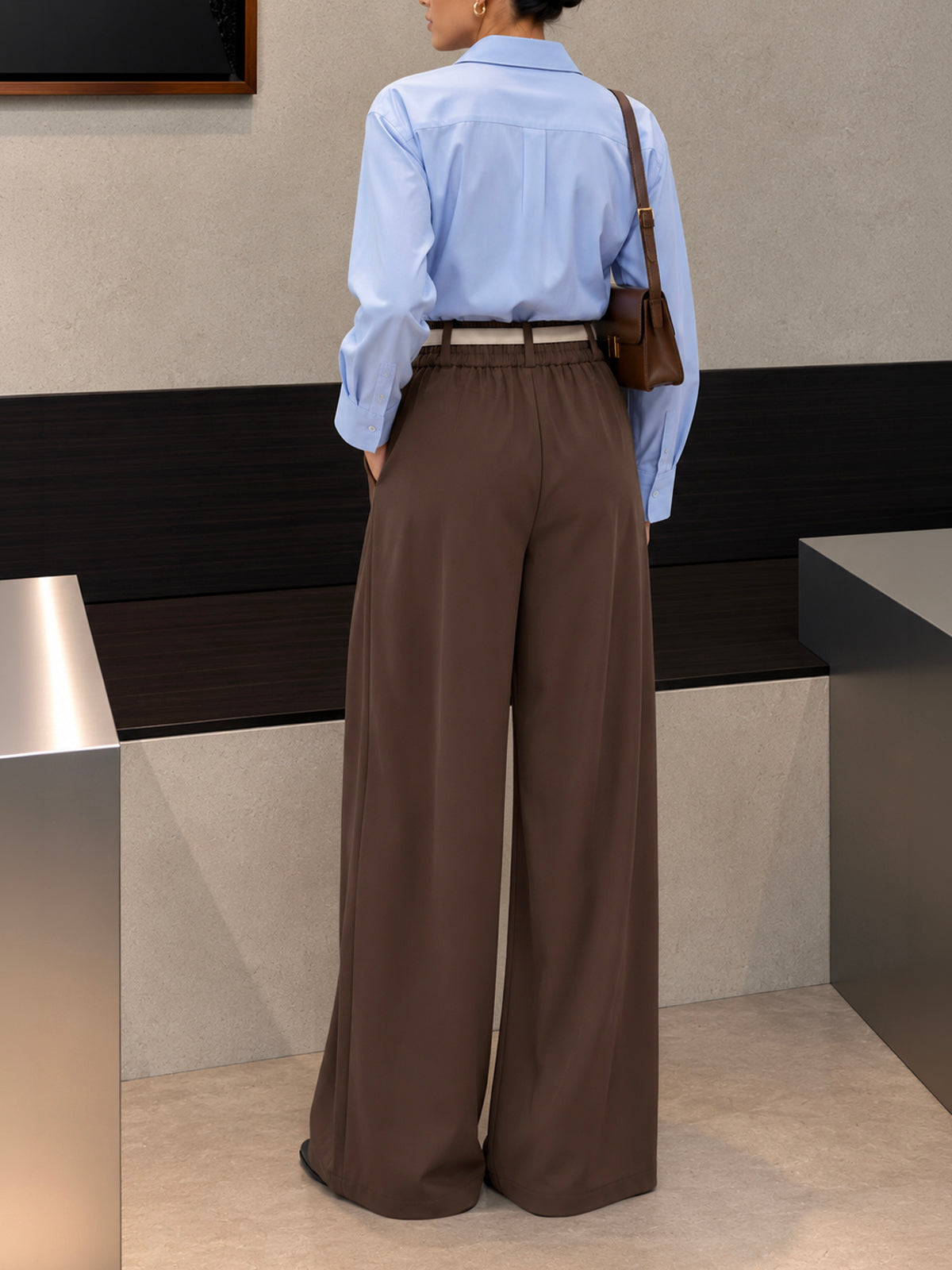 Cocoa Husk Brown Belted Tailored Korean Pant