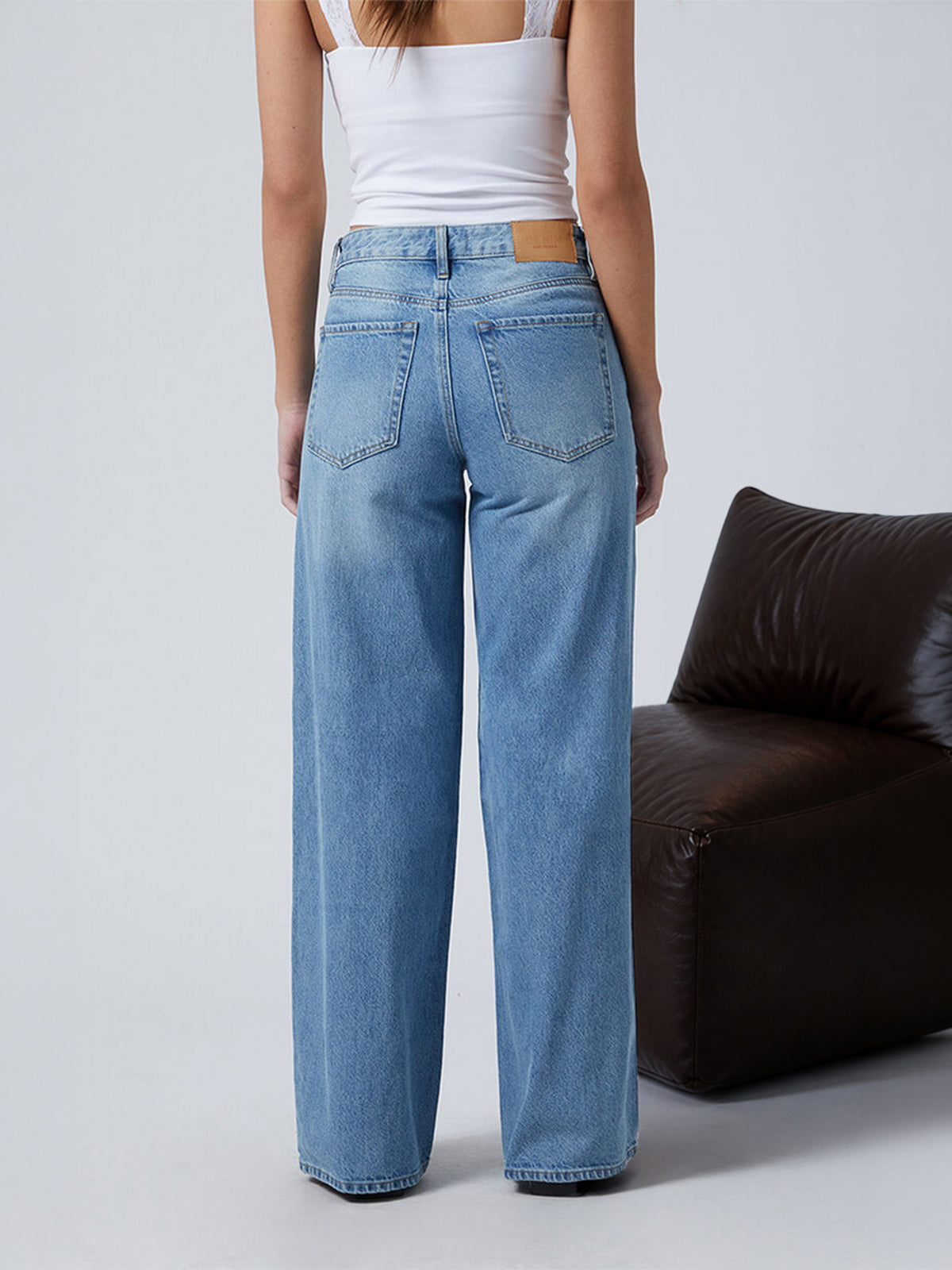 Faded Denim Blue Washed Stretchable Wide Leg Jeans