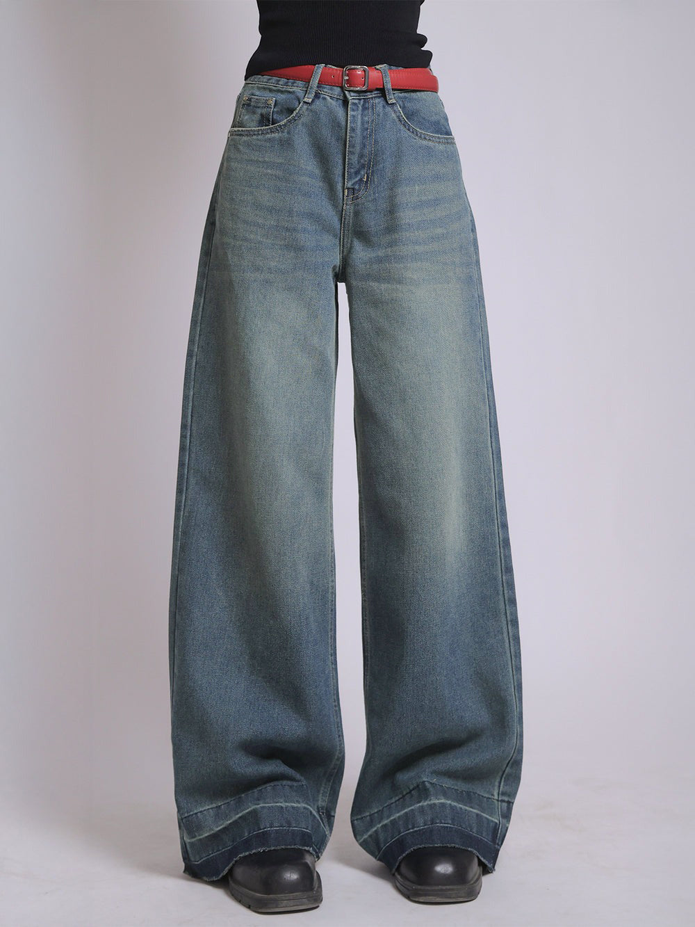 Dusty Aqua Blue Washed Super Wide Leg Jeans
