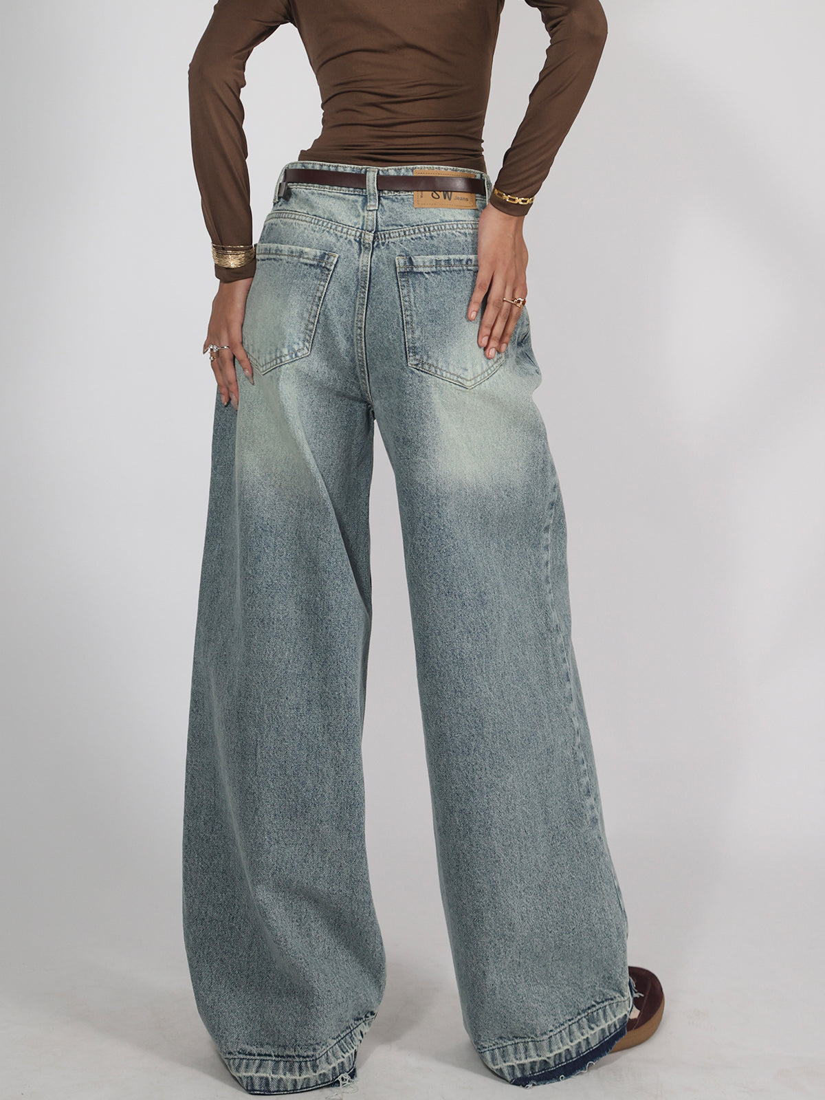 Ash Blue Washed Super Wide Leg Jeans