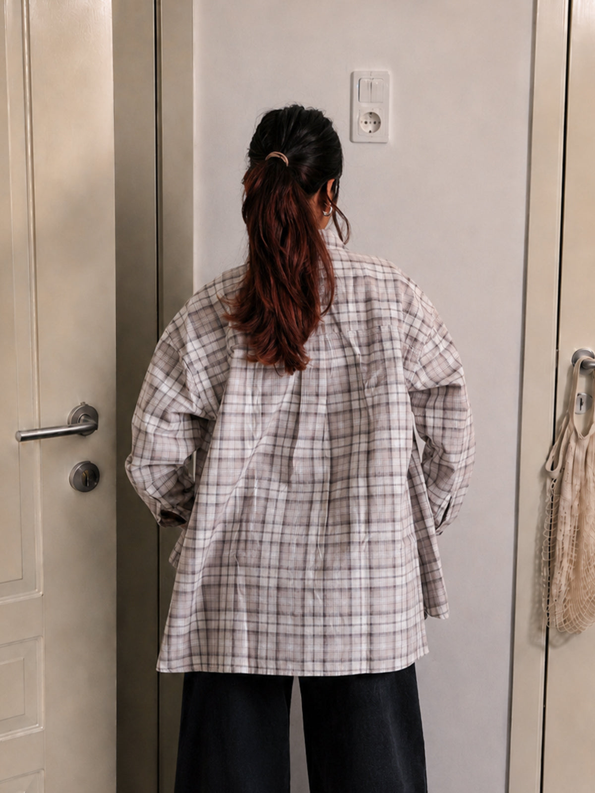 Oatmeal Beige Plaid Oversized Shirt