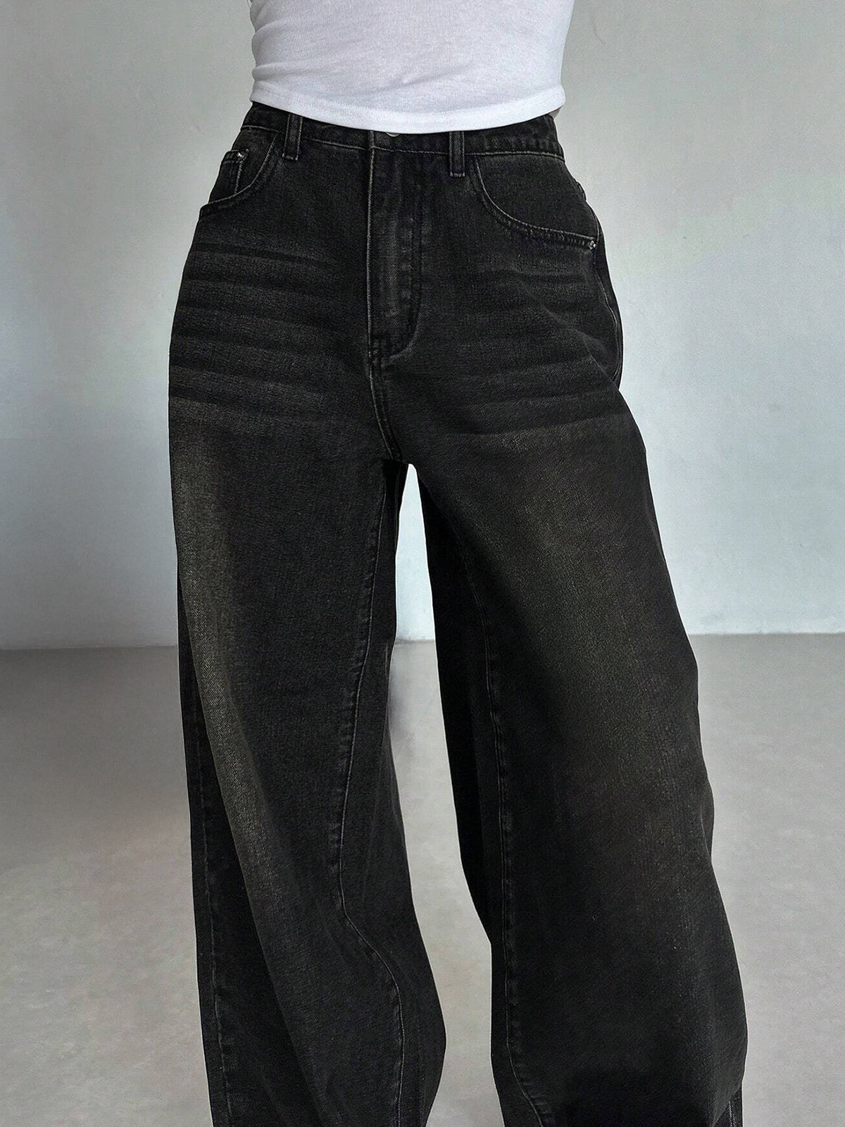 Rustic Black Tinted Super Wide Leg Jeans