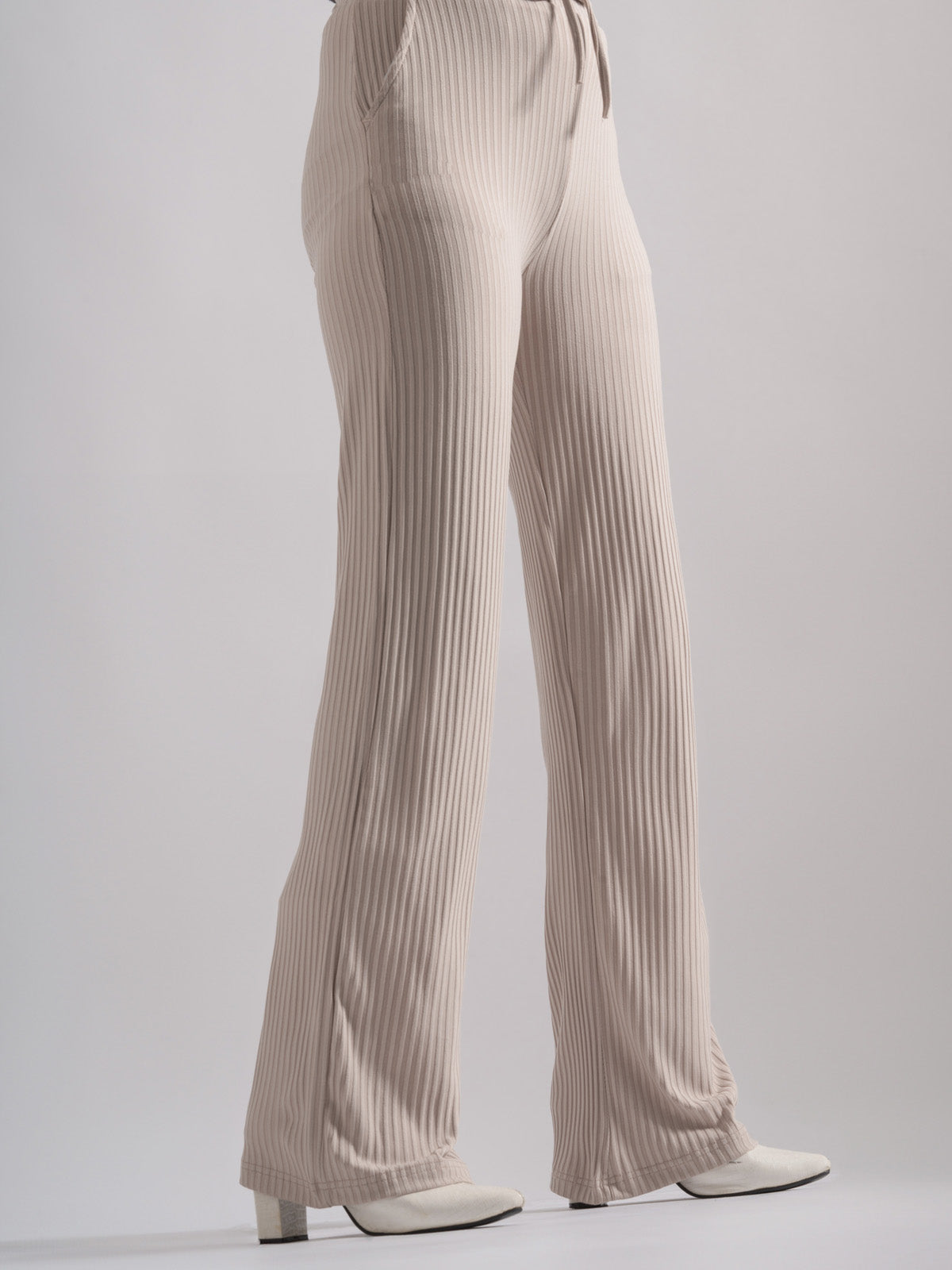 Luxe Beige Lounge Ribbed Korean Trousers